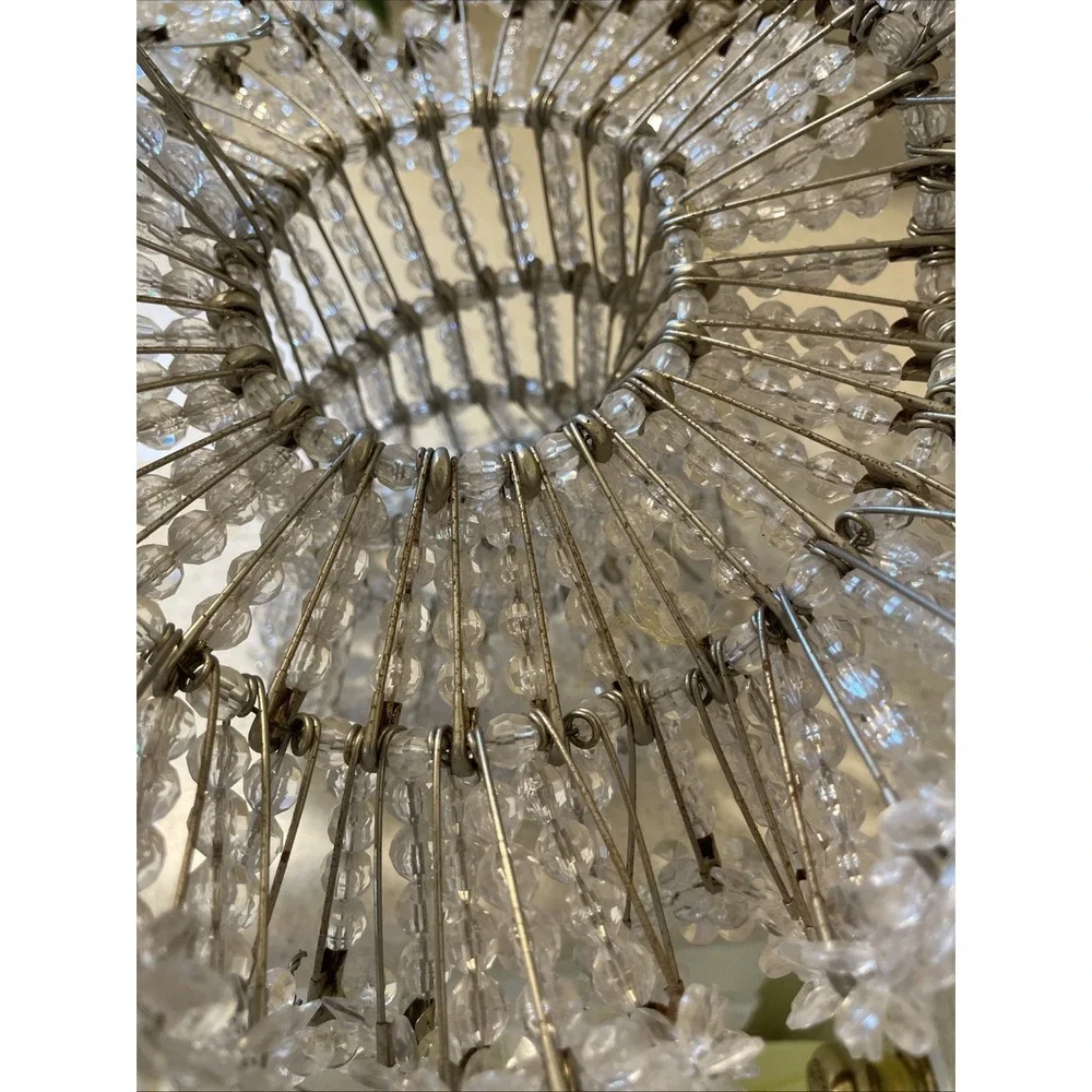 Handmade Vintage Tramp Art Beaded safety pin Basket Large